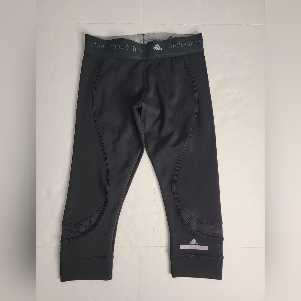 Adidas Stella McCartney Crop Leggings Small Black Logo Mesh